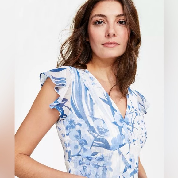 🆕 Tommy Hilfiger Blue Floral Asymmetrical Ruffle Midi Dress – Size 12 - Picture 5 of 15